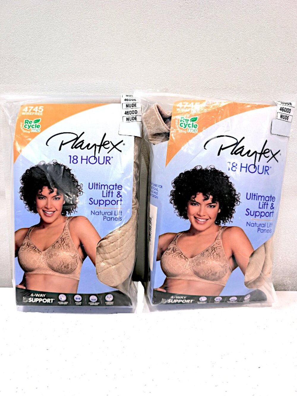 Playtex 18 Hour 46DDD Nude Wirefree Lift and Support Bra 4745 LOT OF 2